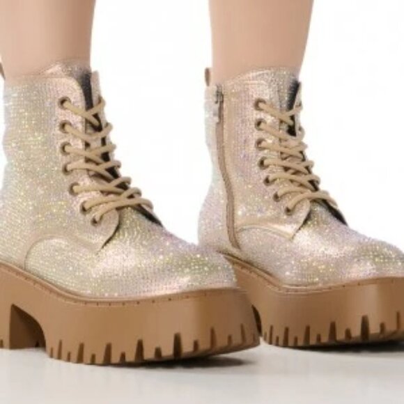 NEW AZALEA WANG Jekyll Gold Tone Rhinestone Boots gold 362tn - Picture 6 of 8